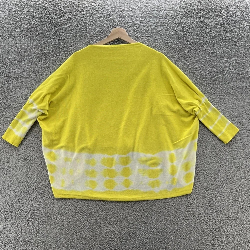 Kozan Sweater Womens OS Yellow White Relaxed Cocoon Cotton Knit Pullover Art Top